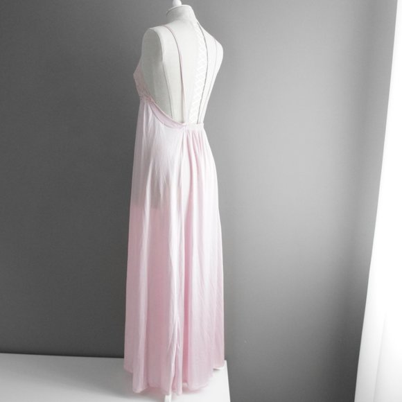 Vintage Lily of France Long Satin & Lace Mauve Pink Slip Night Gown Size Large - Picture 8 of 15